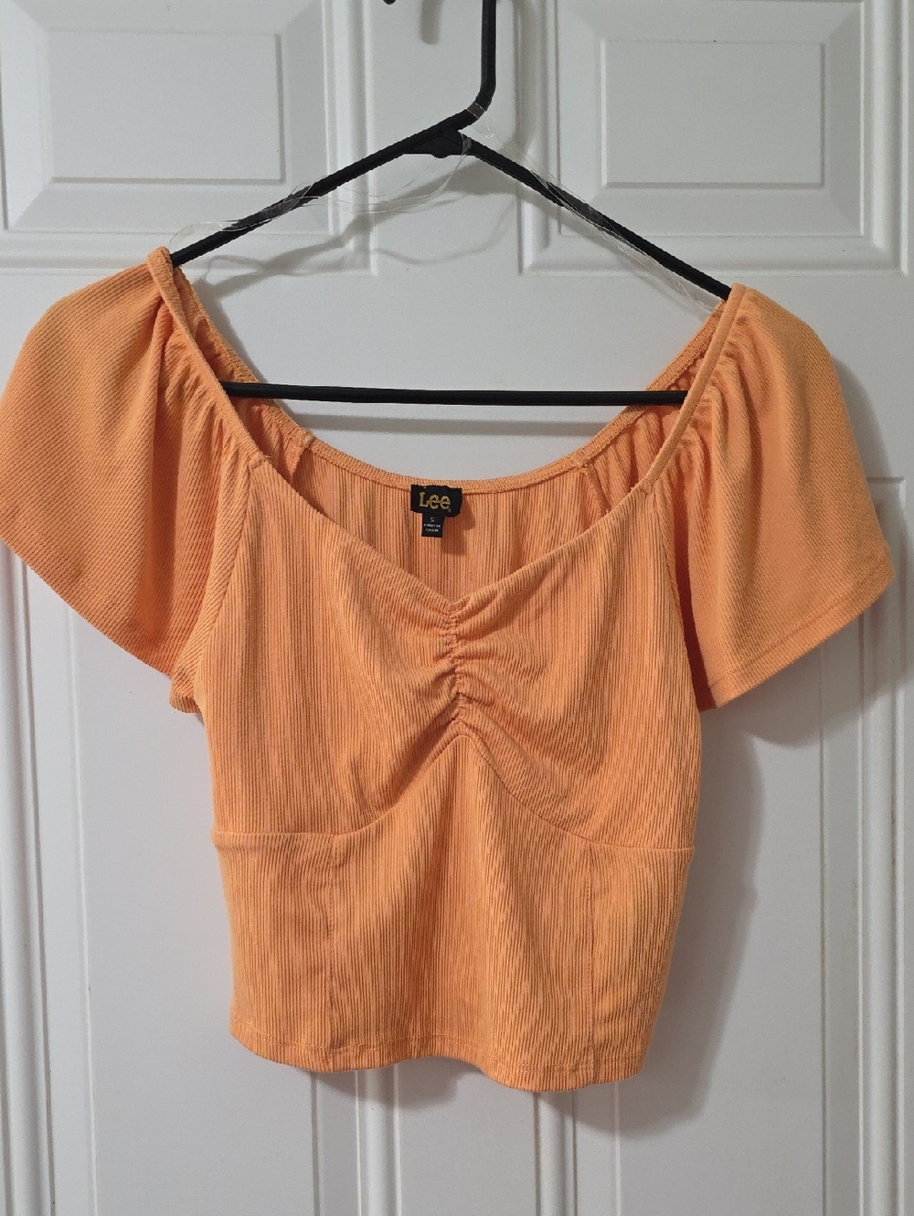 Lee Women's Orange Ruched Scoop-Neck Crop Top